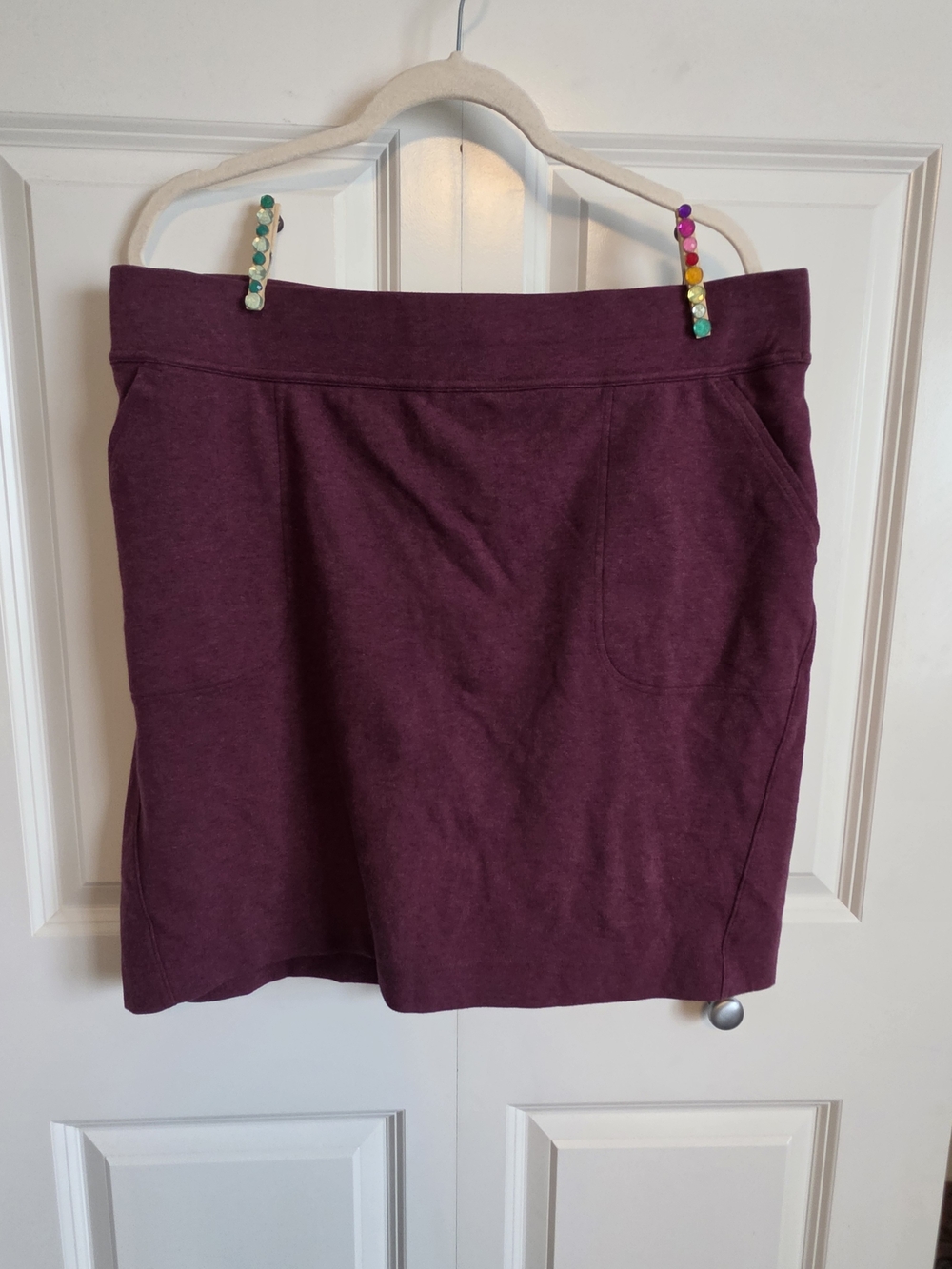 Duluth Trading Co Stretch Skirt in Plum maroon built in shorts skort